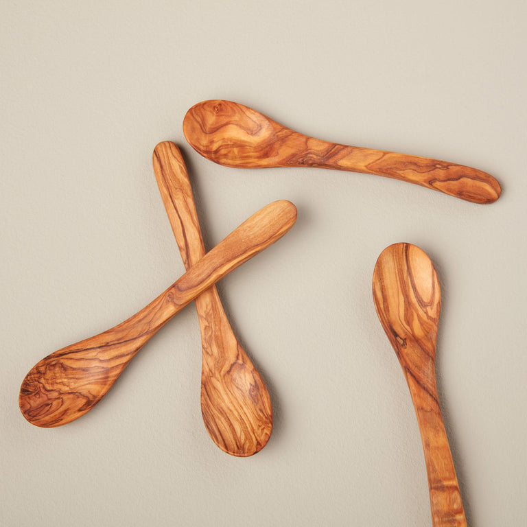 OLIVE WOOD SPOONS, SMALL SET OF 4 | SERVING UTENSILS