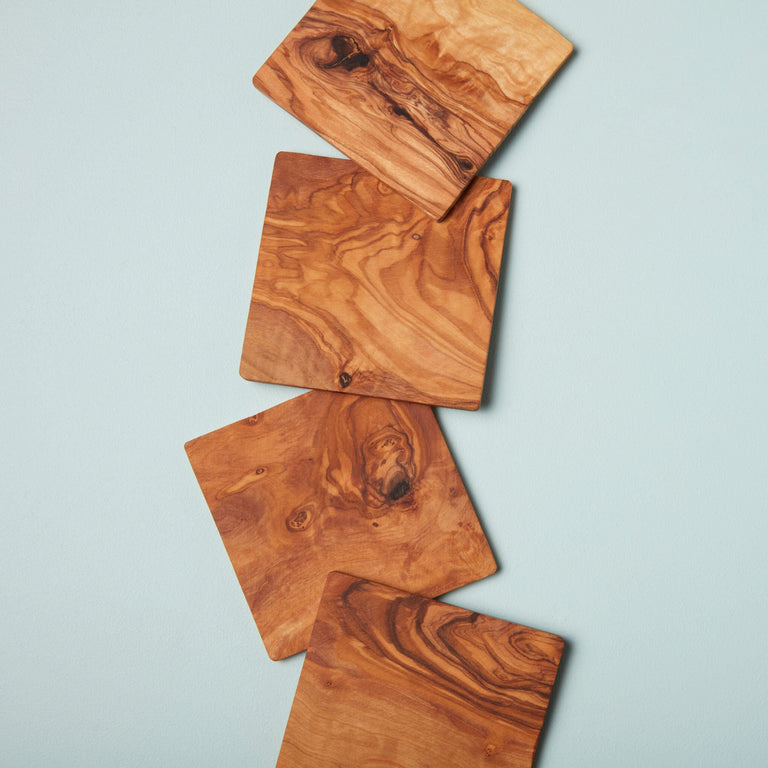 OLIVE WOOD SQUARE COASTERS, SET OF 4 | COASTERS
