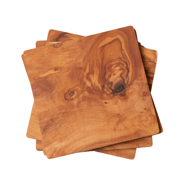 OLIVE WOOD SQUARE COASTERS, SET OF 4 | COASTERS