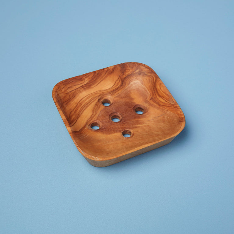 OLIVE WOOD SQUARE SOAP DISH | BATH ACCESSORIES