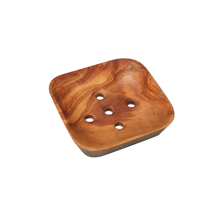 OLIVE WOOD SQUARE SOAP DISH | BATH ACCESSORIES