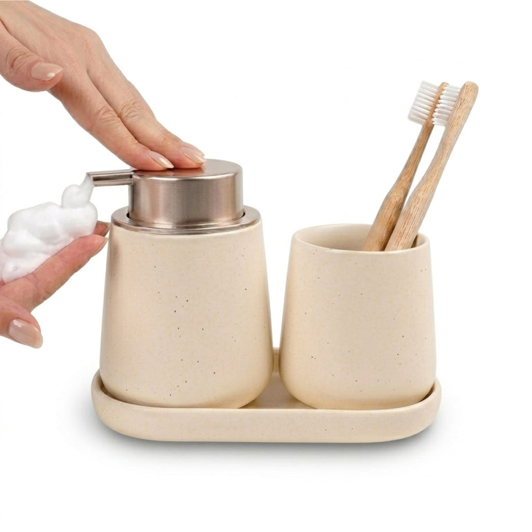 BOSILUNLIFE MODERN 3‘PIECE FOAMING BATHROOM SET RECYCLED ECO‘CLAY | BATHROOM ACCESSORIES