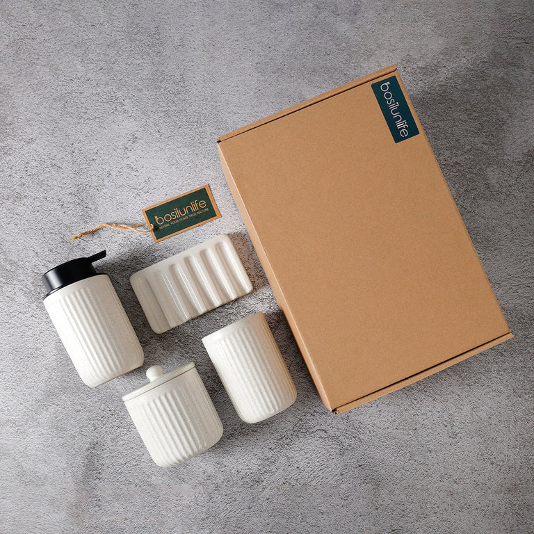 BOSILUNLIFE POCKMARK FOAMING BATHROOM SET RECYCLED ECO-CLAY | BATHROOM ACCESSORIES