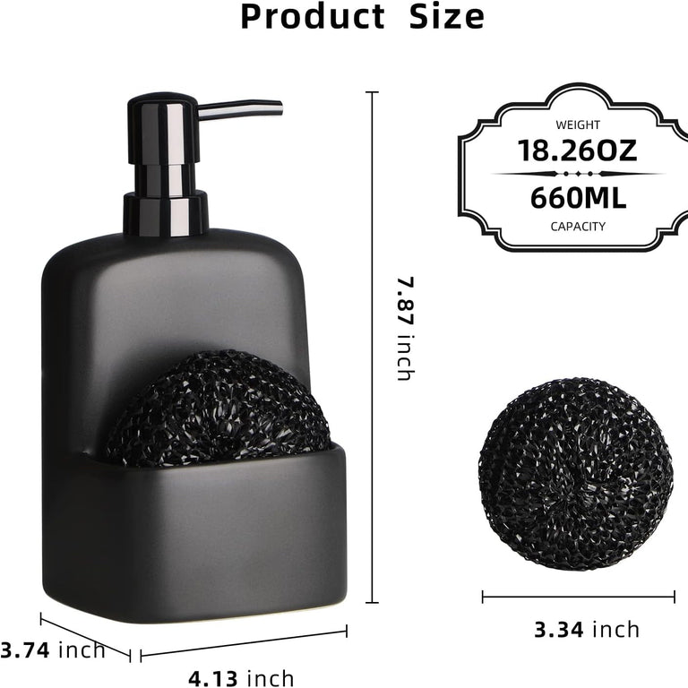 BosilunLife Soap Dispenser with Sponge Holder Liquid Recycled Ceramic Eco-Clay