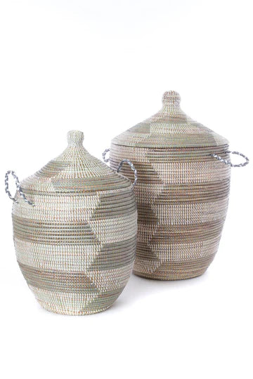 SILVER & WHITE HERRINGBONE BASKETS (SENEGAL)
