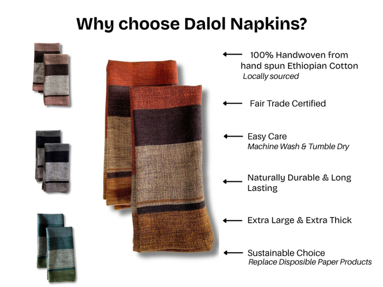 DALOL HANDWOVEN ETHIOPIAN COTTON NAPKINS | SET OF 2 | ENTERTAINING