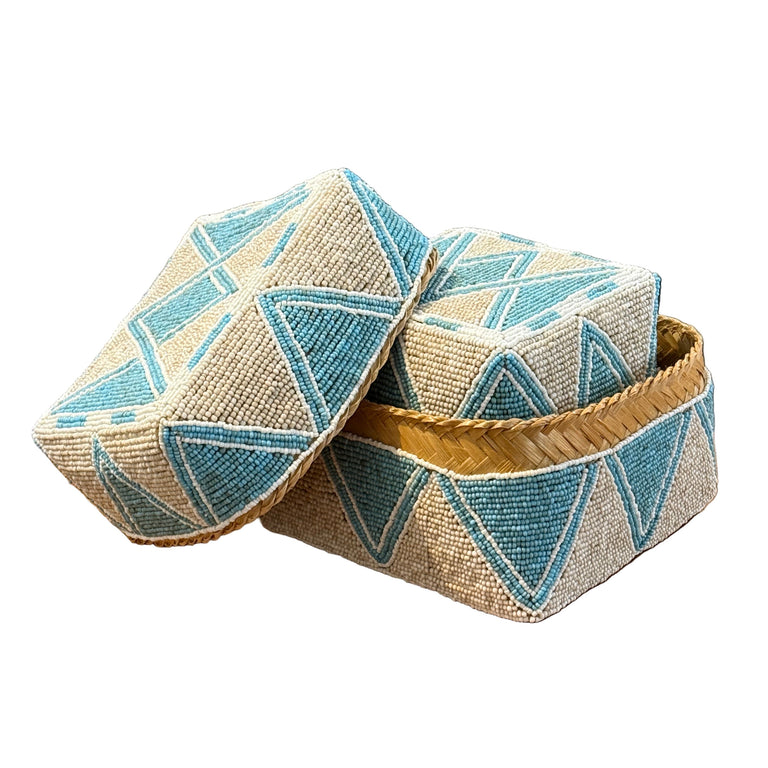 BLUE & WHITE DIAMOND BEADED BOXES (BALI ) | STORAGE