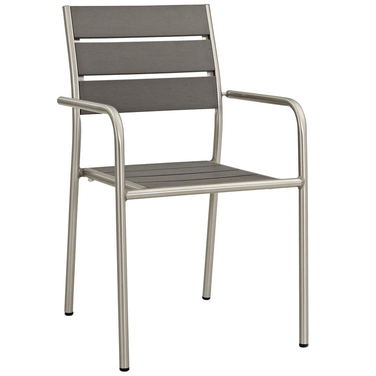 SHORE OUTDOOR PATIO ALUMINUM DINING ROUNDED ARMCHAIR SET OF 2