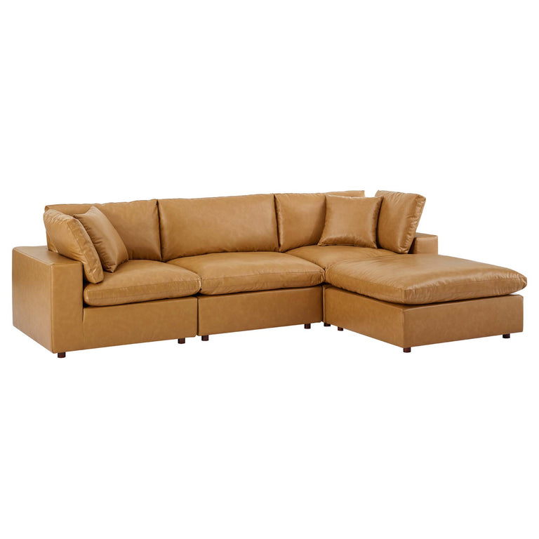 COMMIX OVERSTUFFED VEGAN LEATHER SOFA SECTIONAL | LIVING ROOM FURNITURE