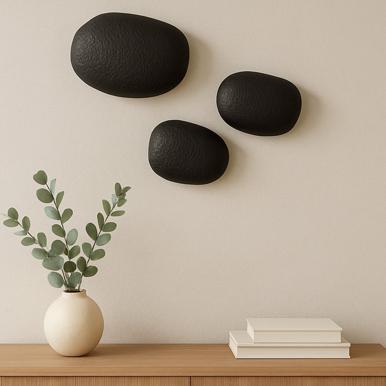 BRETON CAST ALUMINUM WALL SCULPTURE BLACK-SET OF 3