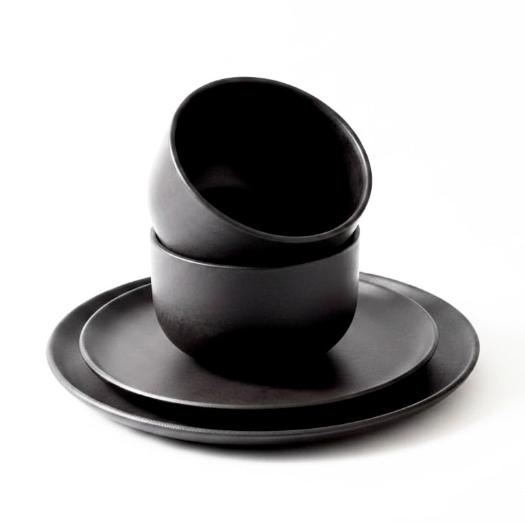 Tunisian 12pc Dinnerware set - Dinner Plate, Side Plate + Bowl - Matte Black