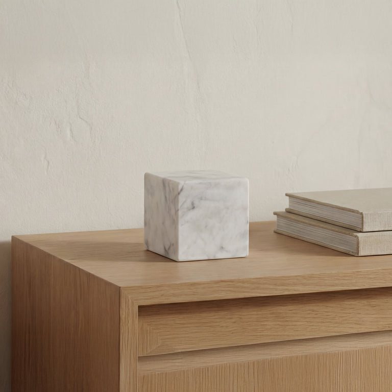 CORA CUBE TABLETOP ACCENT BANSWARA PURPLE WHITE MARBLE