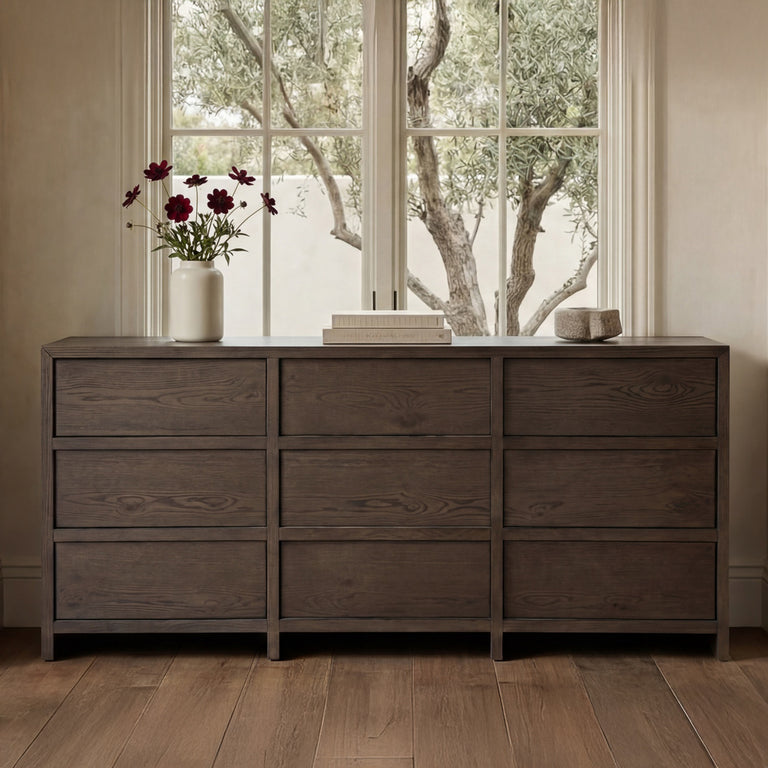 JENSON 9 DRAWER DRESSER BROWN