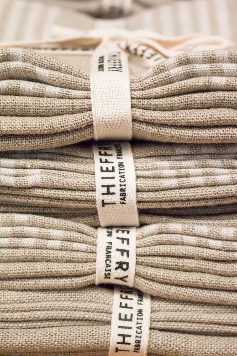 THIEFFRY BELGIAN LINEN DISHTOWELS, WHITE STRIPE & NATURAL, SET OF 2 | 