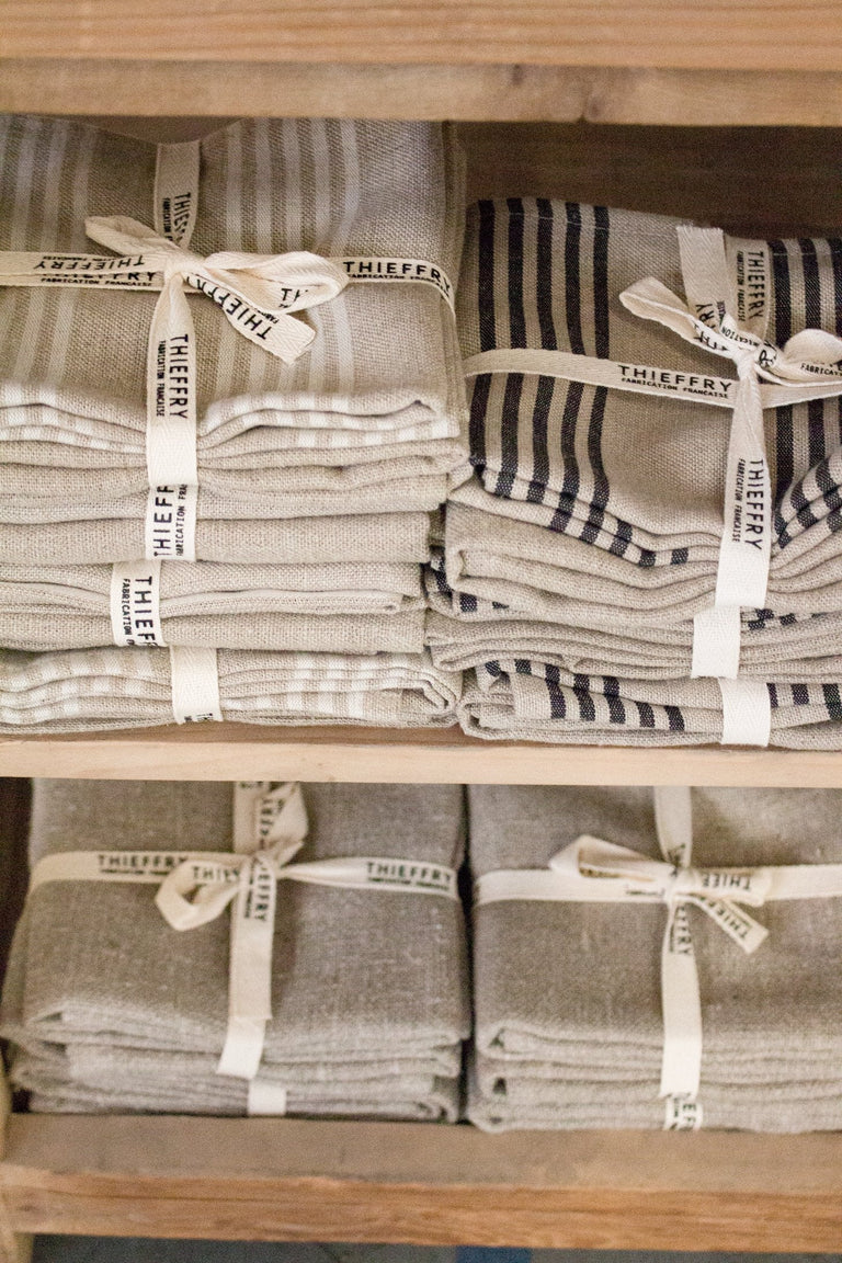 THIEFFRY BELGIAN LINEN DISHTOWELS, WHITE STRIPE & NATURAL, SET OF 2 | 