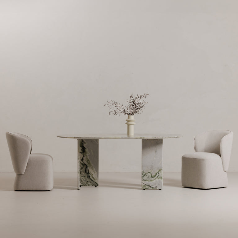 CELIA OVAL DINING TABLE GREEN ONYX MARBLE