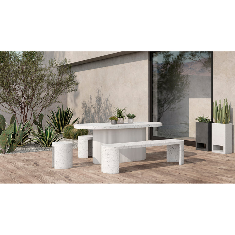 LYON OUTDOOR DINING TABLE WHITE TERRAZZO