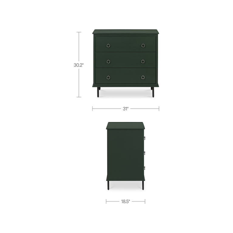 REAGAN 3 DRAWER NIGHTSTAND DEEP GREEN