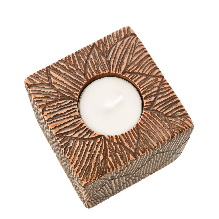 ETCHED LEAVES SOAPSTONE TEA LIGHT CANDLE HOLDER (KENYA)