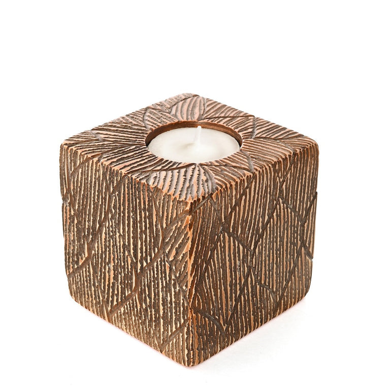 ETCHED LEAVES SOAPSTONE TEA LIGHT CANDLE HOLDER (KENYA)