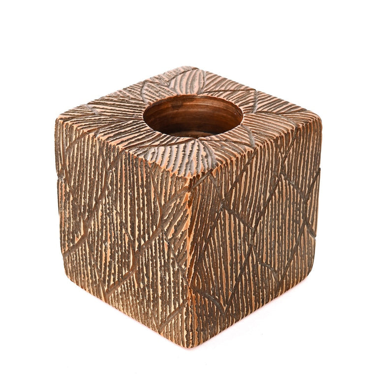 ETCHED LEAVES SOAPSTONE TEA LIGHT CANDLE HOLDER (KENYA)