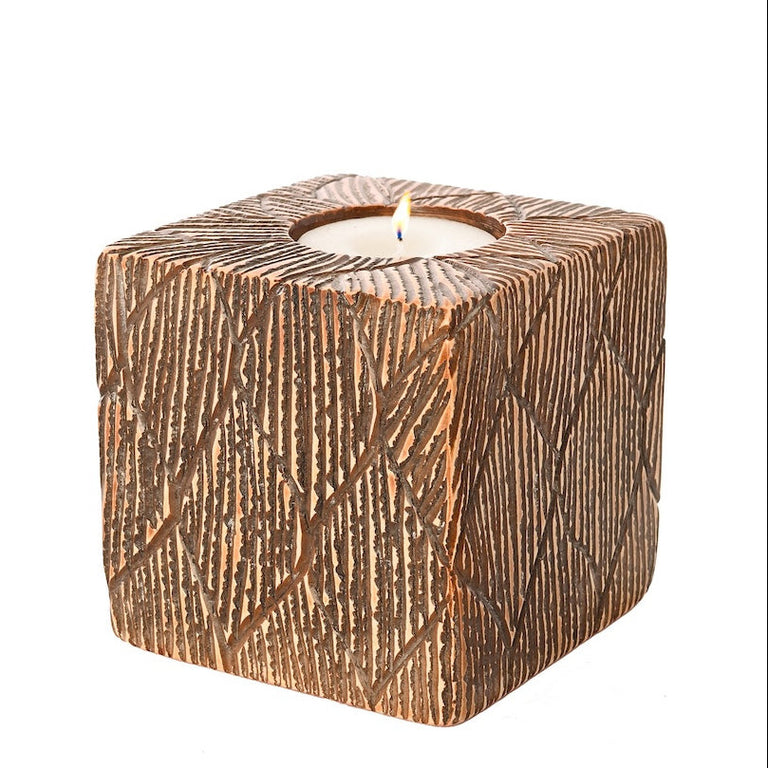 ETCHED LEAVES SOAPSTONE TEA LIGHT CANDLE HOLDER (KENYA)