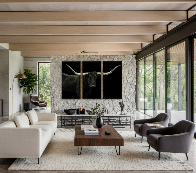 Longhorn 4 Triptych by Adam Mowery | stretched canvas wall art