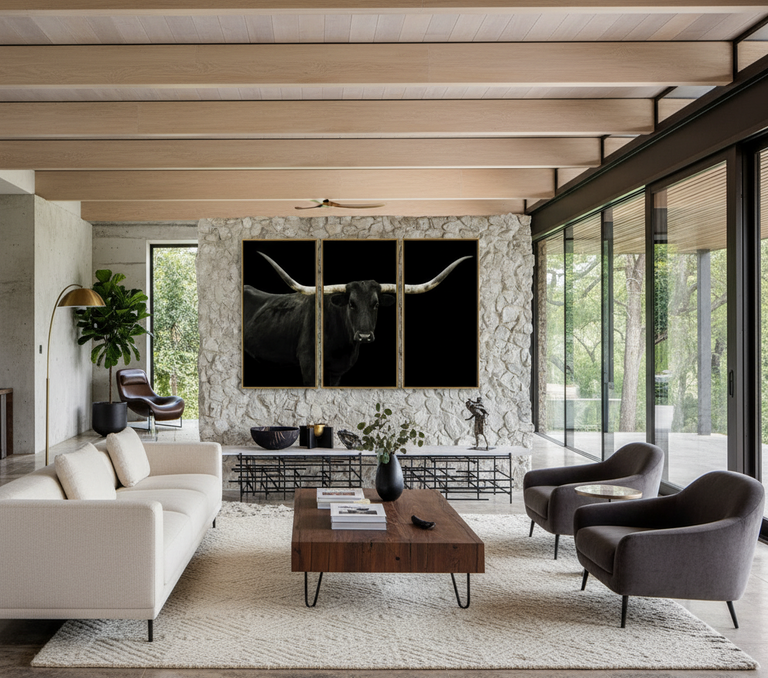 Longhorn 4 Triptych by Adam Mowery | stretched canvas wall art