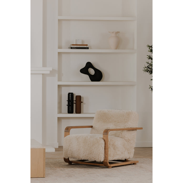 ECKERSLEY LOUNGE CHAIR BEIGE FAUX SHEARLING