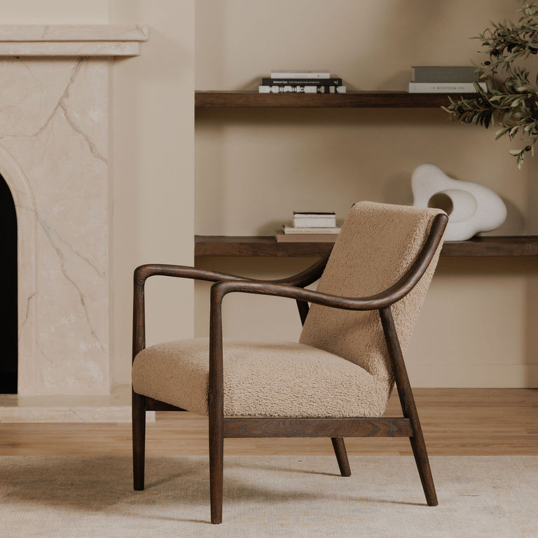 YATES ACCENT CHAIR BEIGE FAUX SHEARLING