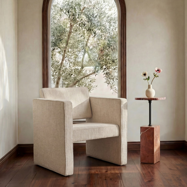 HARRIS ACCENT CHAIR BLACK AND BEIGE WEAVE