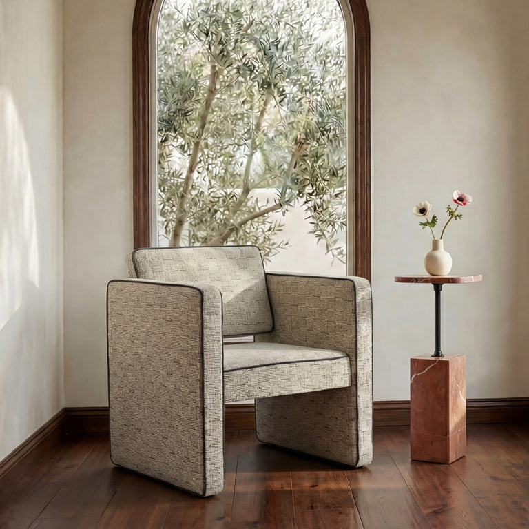 HARRIS ACCENT CHAIR BLACK AND BEIGE WEAVE