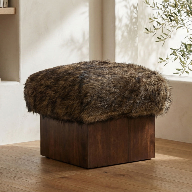 SERGE OTTOMAN BROWN FAUX FUR