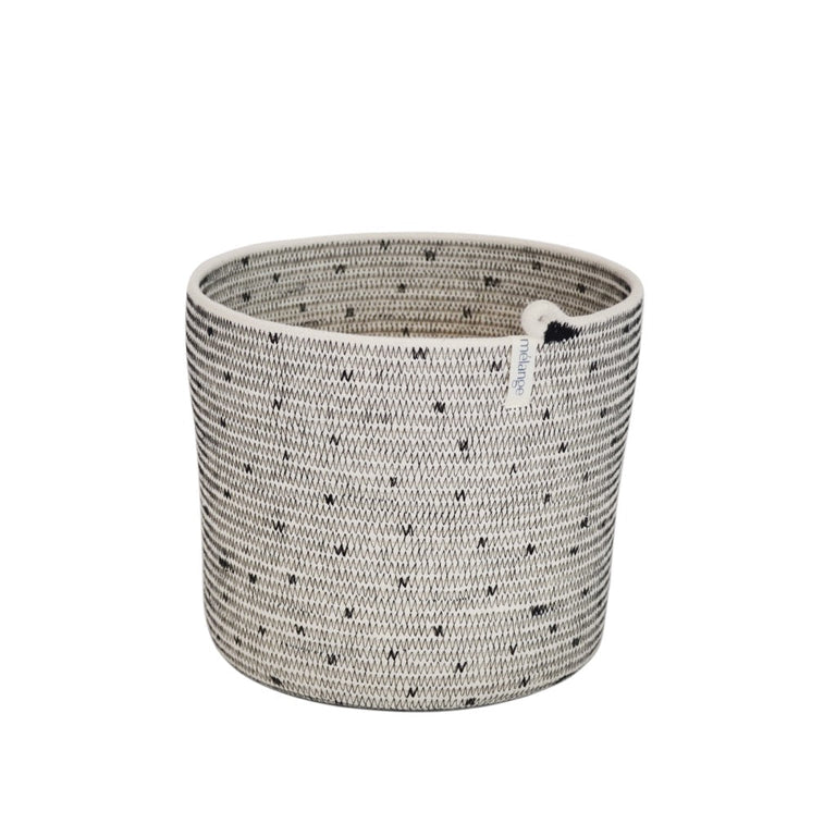 IVORY DOTTED COTTON CYLINDER BASKET (SOUTH AFRICA)