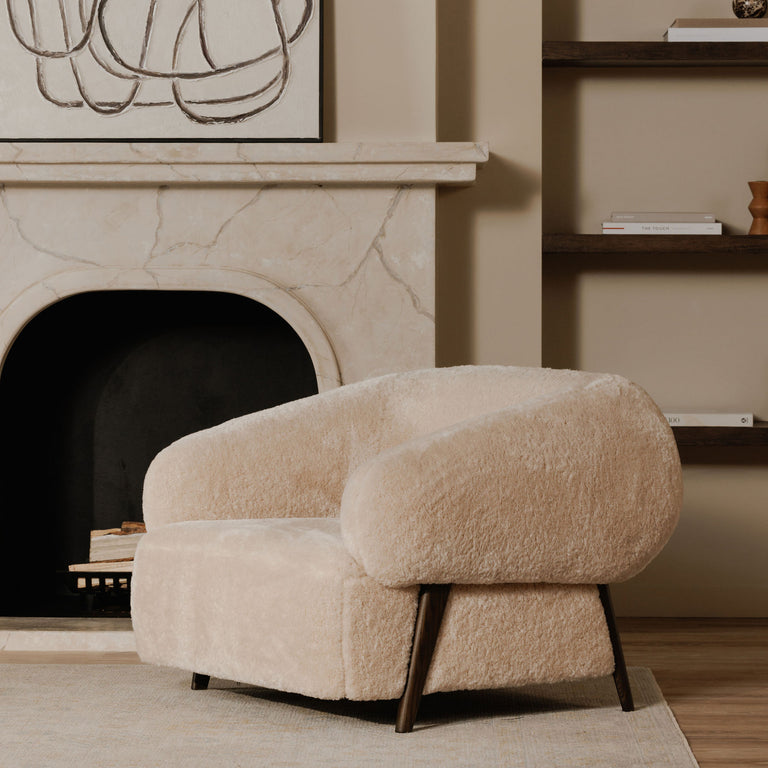 DEVLIN LOUNGE CHAIR CREAM FAUX FUR