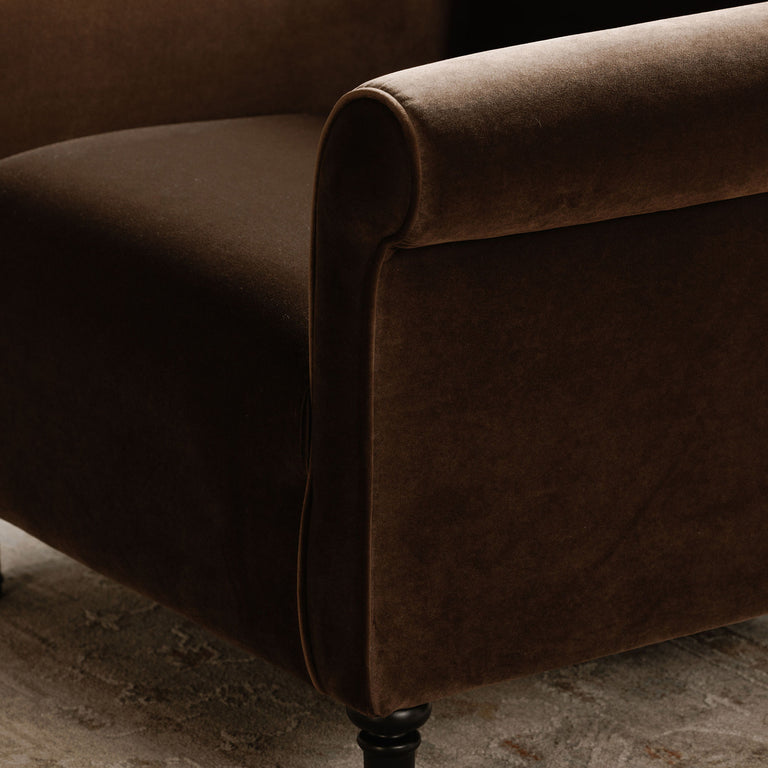 HARMONY ACCENT CHAIR DARK BROWN FAUX MOHAIR