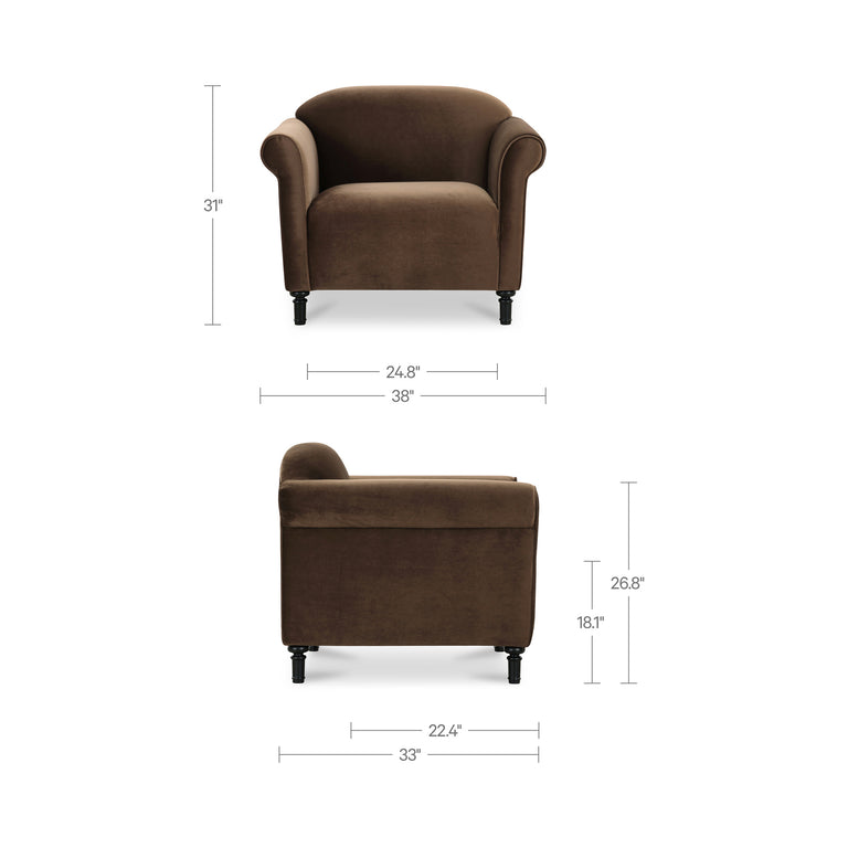 HARMONY ACCENT CHAIR DARK BROWN FAUX MOHAIR