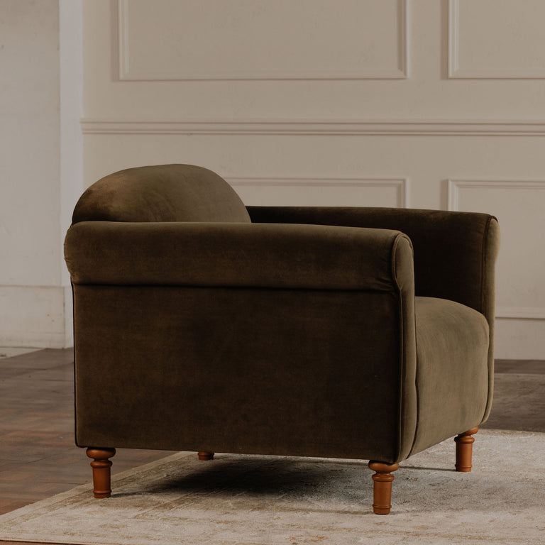 HARMONY ACCENT CHAIR DARK BROWN FAUX MOHAIR