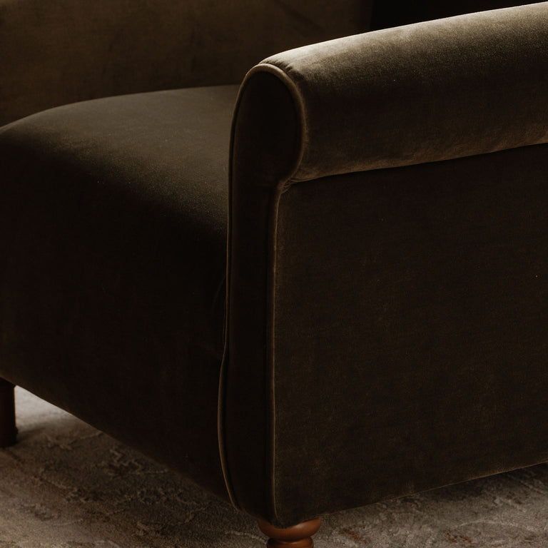 HARMONY ACCENT CHAIR DARK BROWN FAUX MOHAIR