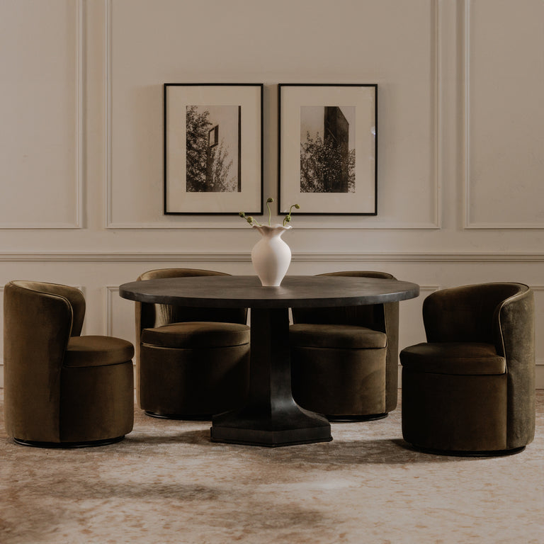 DANE SWIVEL DINING CHAIR FAUX GREEN MOHAIR