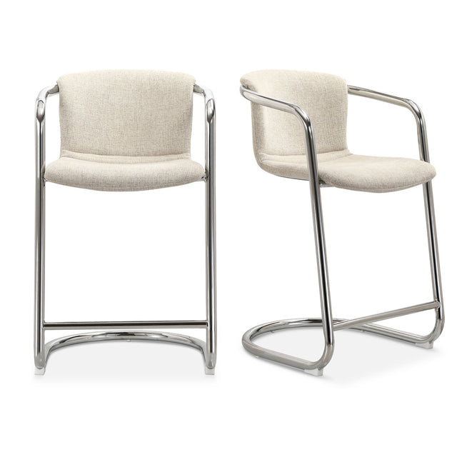 FREEMAN CHROME FRAME COUNTER STOOL BLENDED CREAM - SET OF TWO