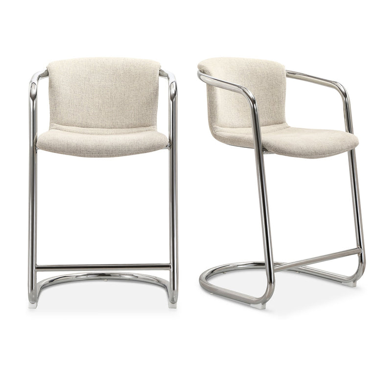 FREEMAN CHROME FRAME COUNTER STOOL BLENDED CREAM - SET OF TWO