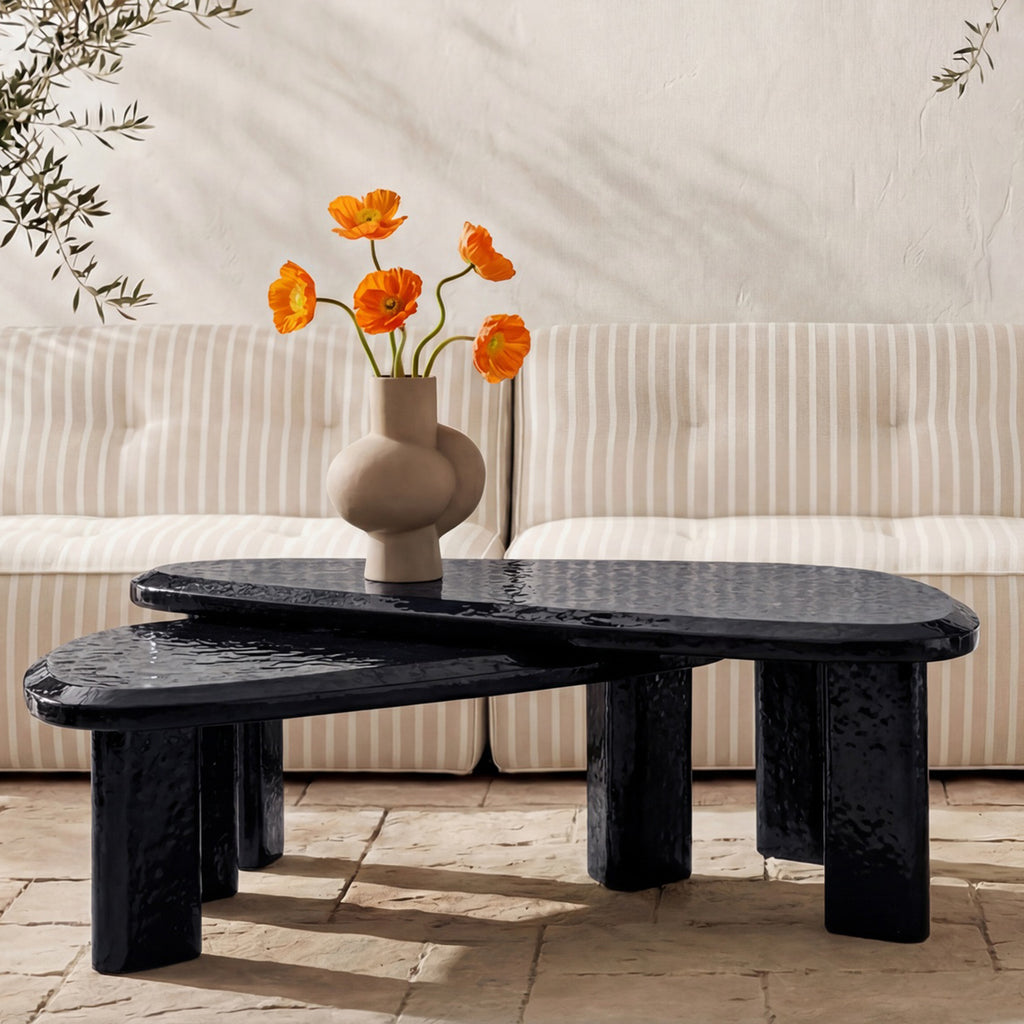 SOPHIE OUTDOOR NESTING TABLE SET CHARCOAL LACQUER | STAG & MANOR