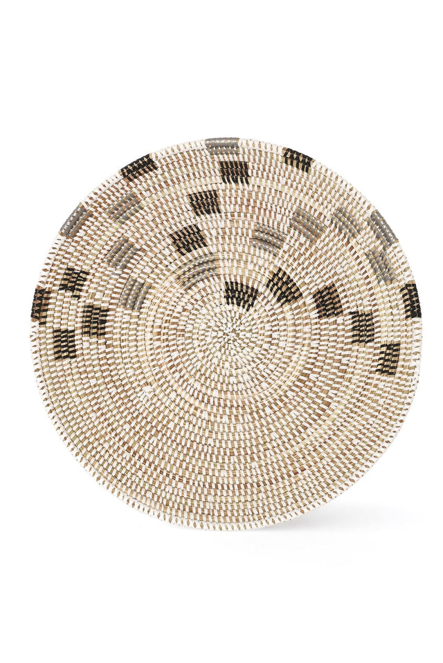 WHITE TABLETOP BASKET WITH BLACK AND SILVER SQUARES
