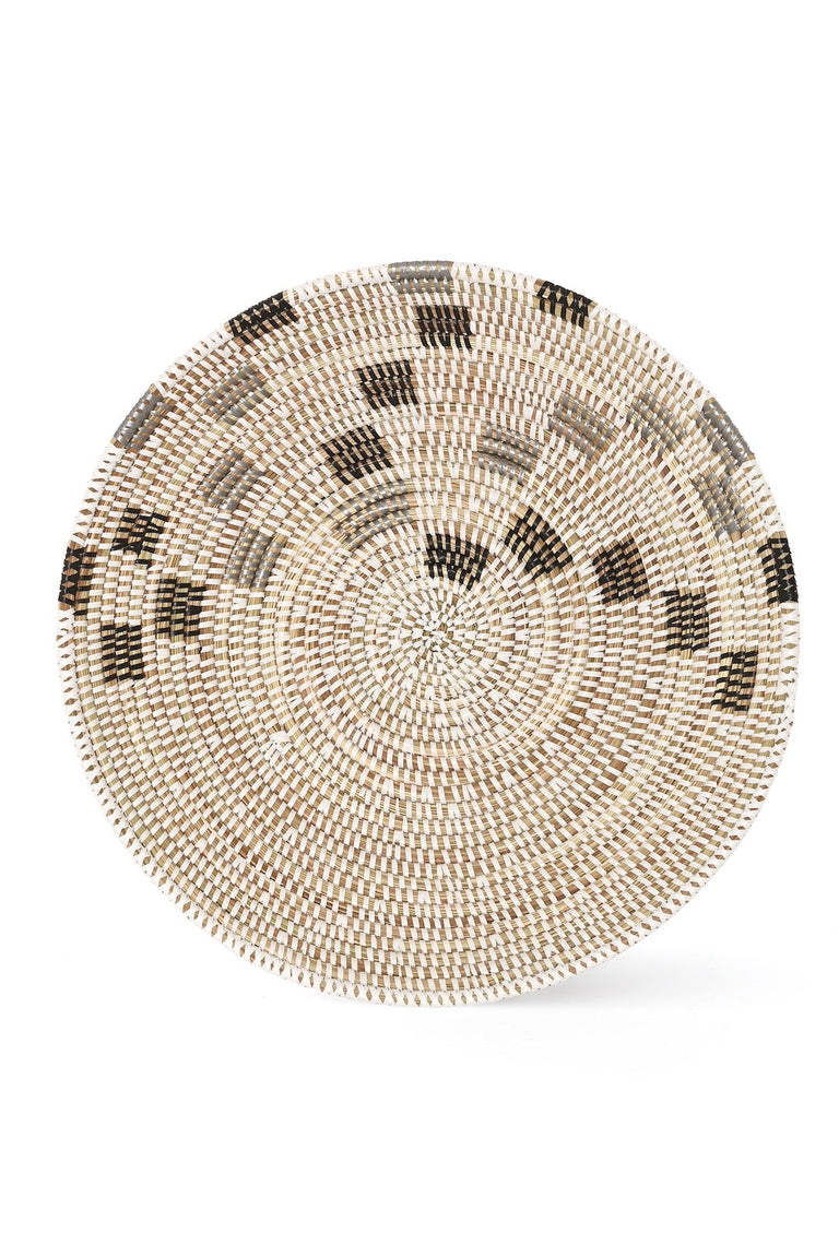 WHITE TABLETOP BASKET WITH BLACK AND SILVER SQUARES
