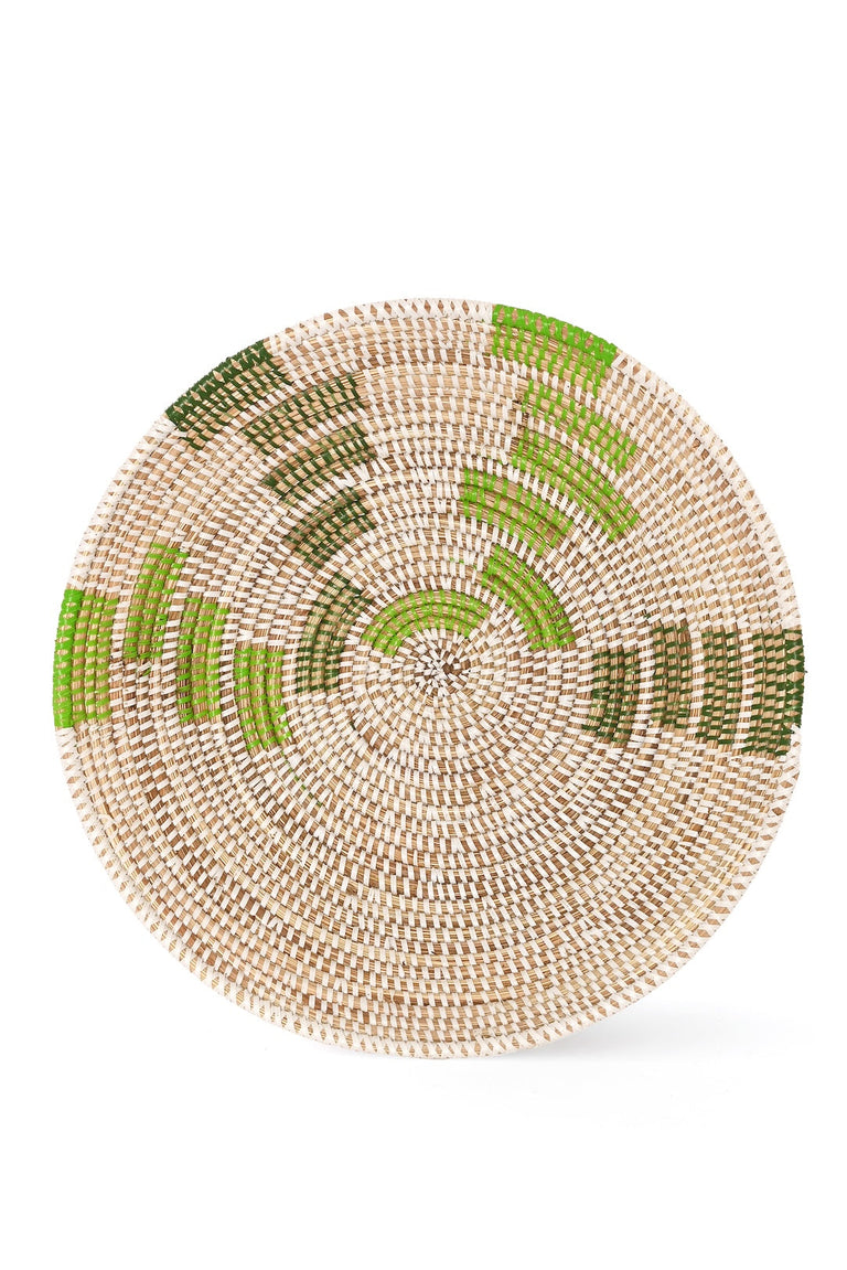 WHITE TABLETOP BASKET WITH DARK GREEN AND LIGHT GREEN SQUARES