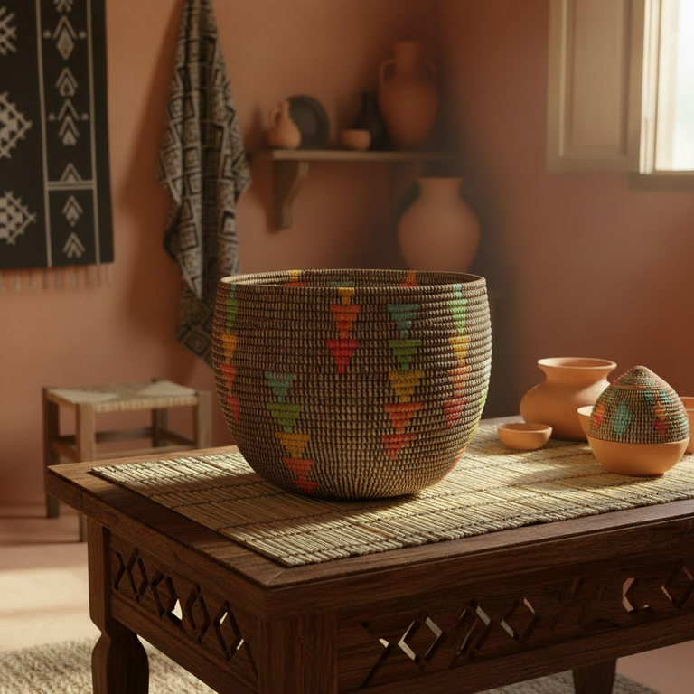 PRISM TRIANGLES DEEP STORAGE BOWL BASKET 14"  (SENEGAL)