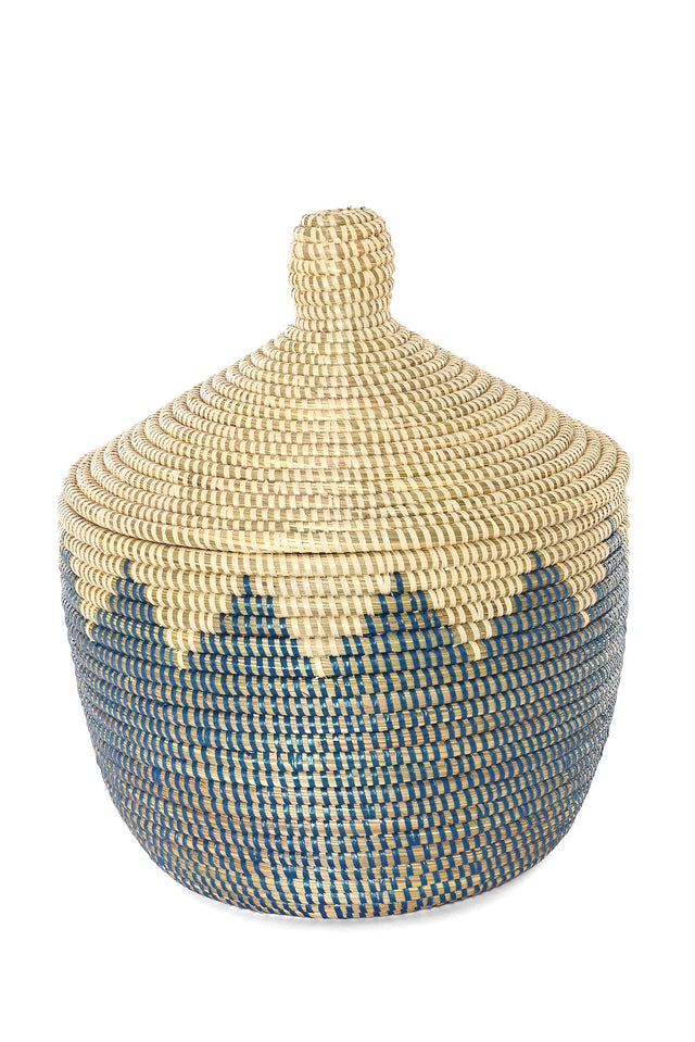 PEAKS & VALLEYS WARMING BASKET IN BLUE & CREAM