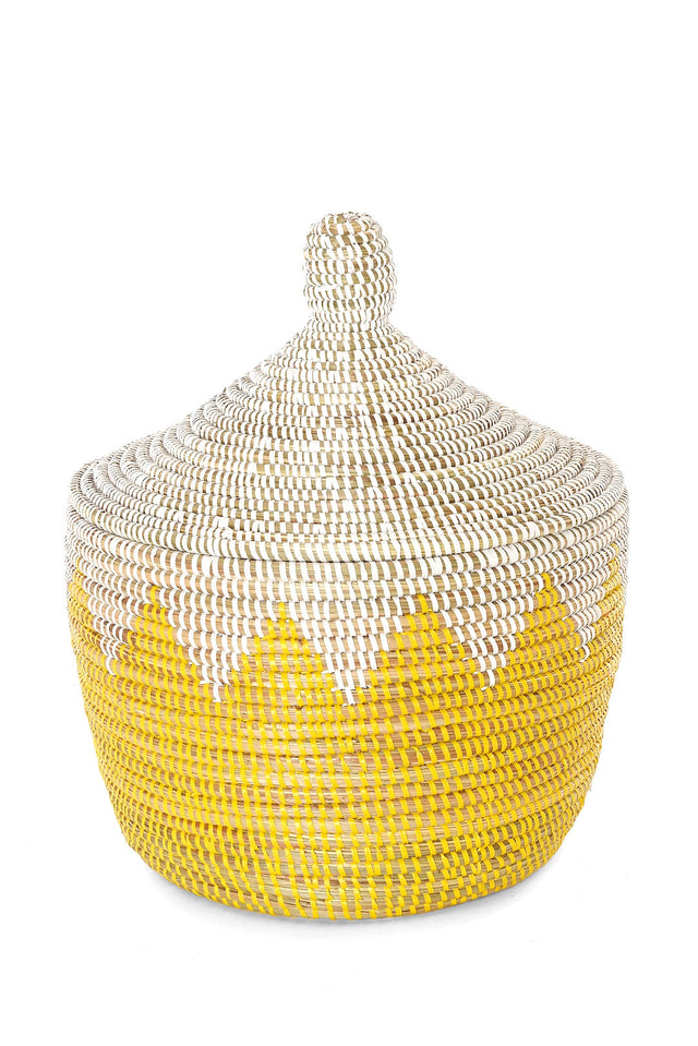 PEAKS & VALLEYS WARMING BASKET IN YELLOW & WHITE