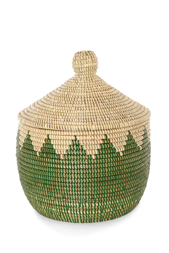 PEAKS & VALLEYS WARMING BASKET IN GREEN & CREAM